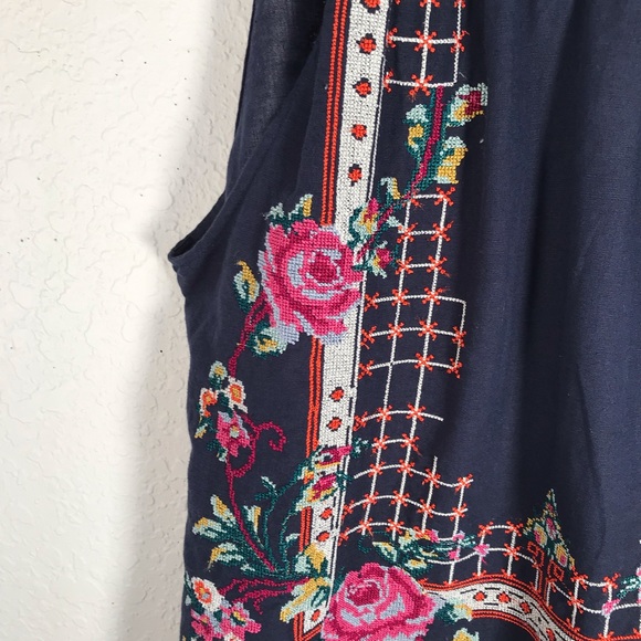 Free People NWT Honey Pie embroidered navy tank - Picture 6 of 8